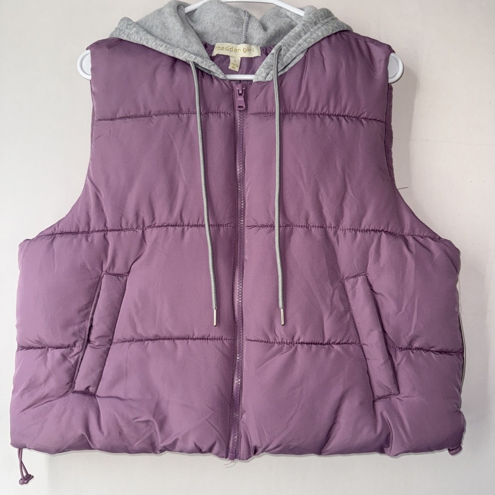 Madden‎ Girl Womens Purple Sleeveless Hooded Full-Zip Puffer Vest Size Large
